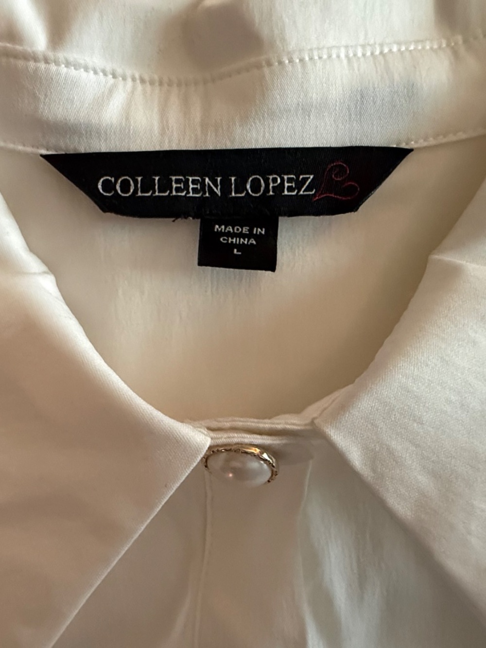 Colleen Lopez White Lace Trim Button Front Blouse L NWOT - Picture 13 of 16